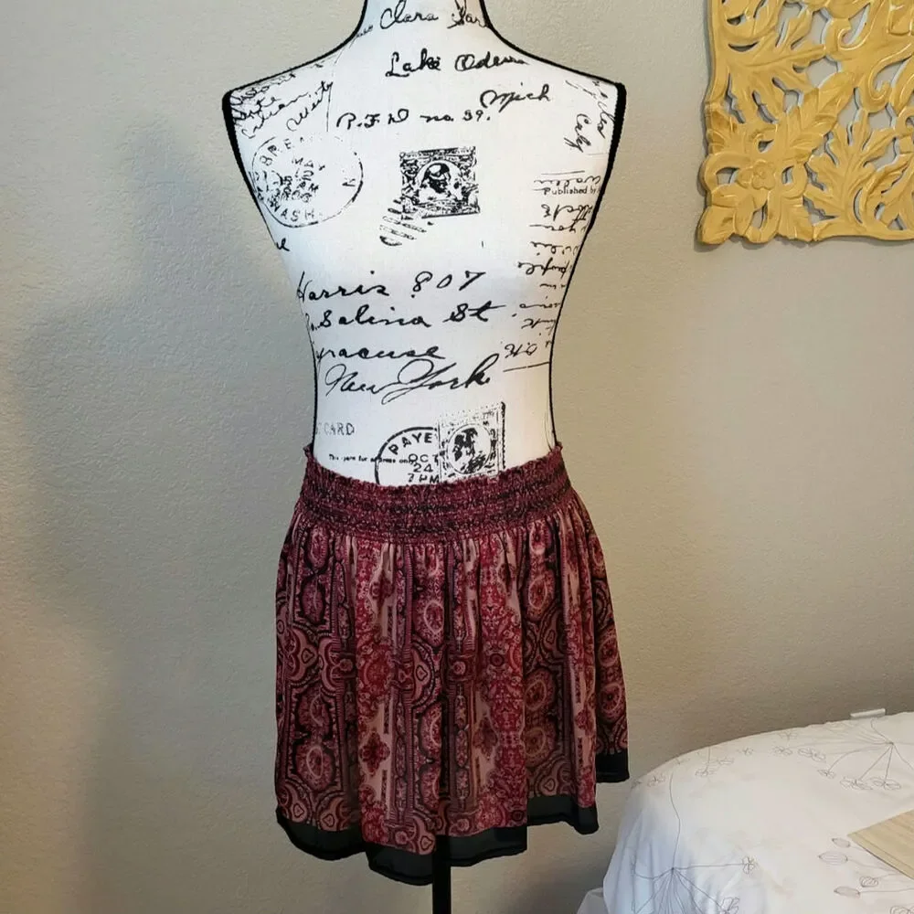 Aztec Style Silky Short Skirt with Shirring Waist (USA Size 4)